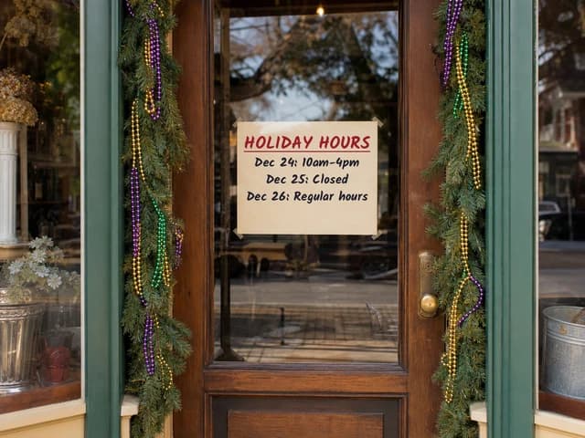 Example post: a shop door decorated for Mardi Gras.